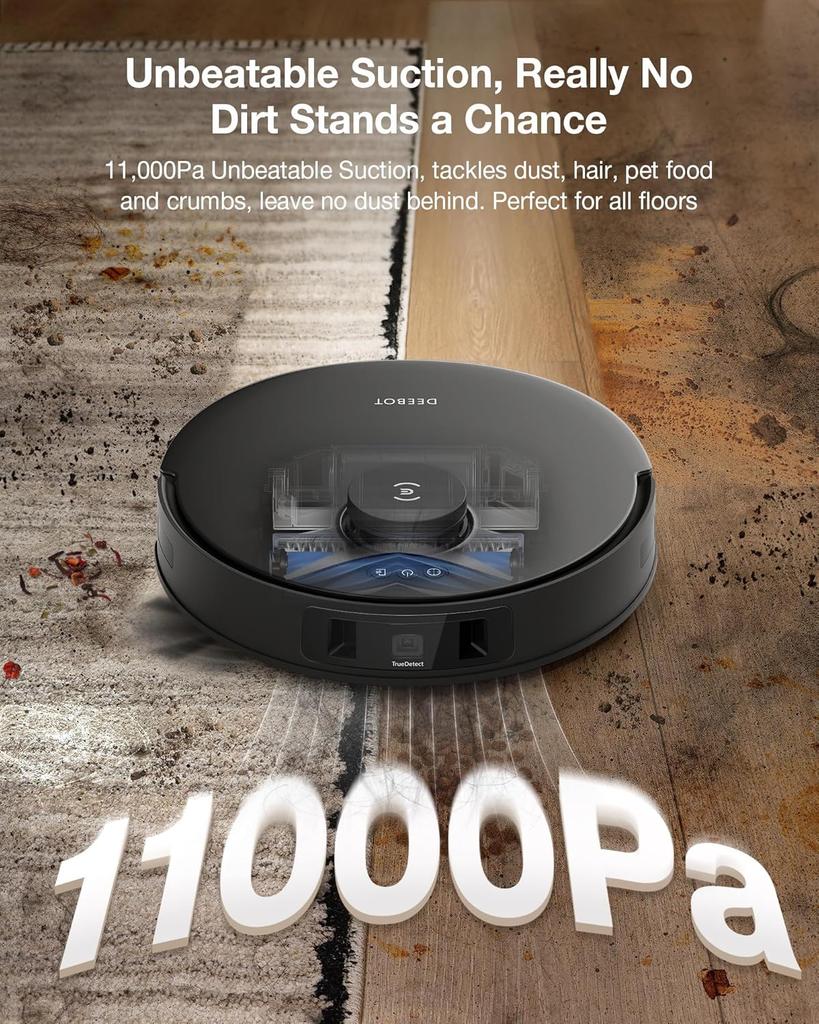 ECOVACS Deebot T30S Pro Robot Vacuum Cleaner with Wiping Function, 11,000 Pa, ZeroTangle Technology, 70°C Hot Water Wiping When Washing