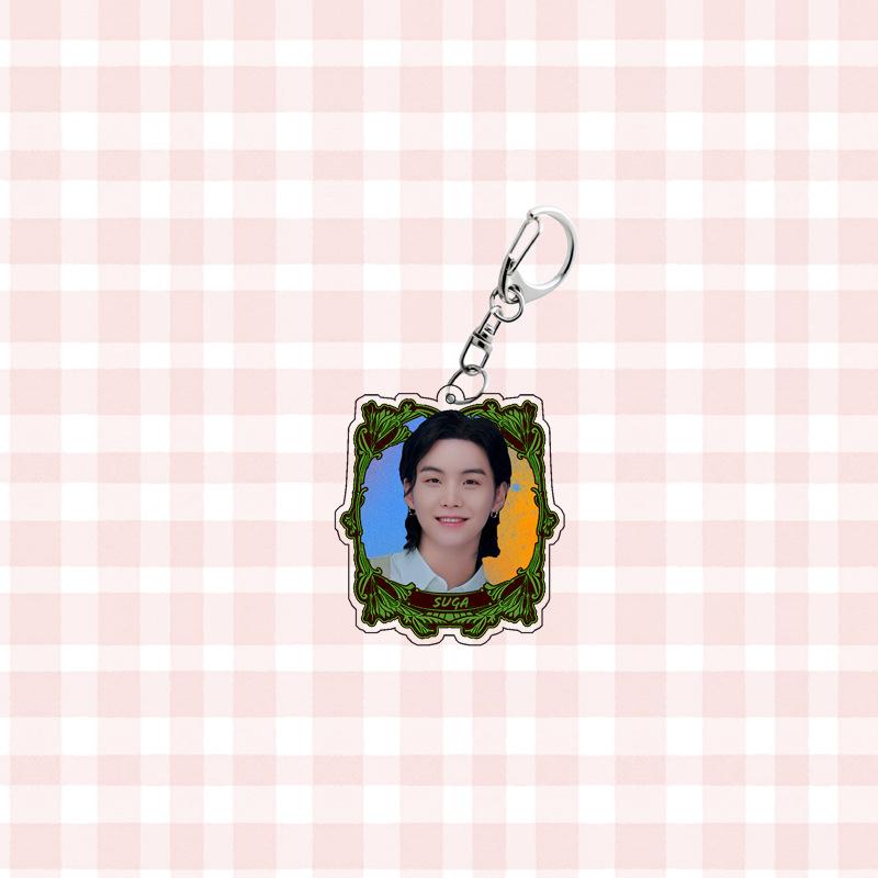 7pcs BTS Retro Photo Frame Style Keychain, Member Portrait Backpack Charm, Celebrity Merchandise Support Ornament