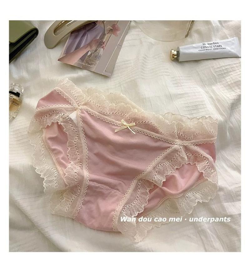 

Жіночі трусики модальні з мереживною обробкою з низькою посадкою - М які, з високим розрізом, ластовиця з чистої бавовни M рожевий