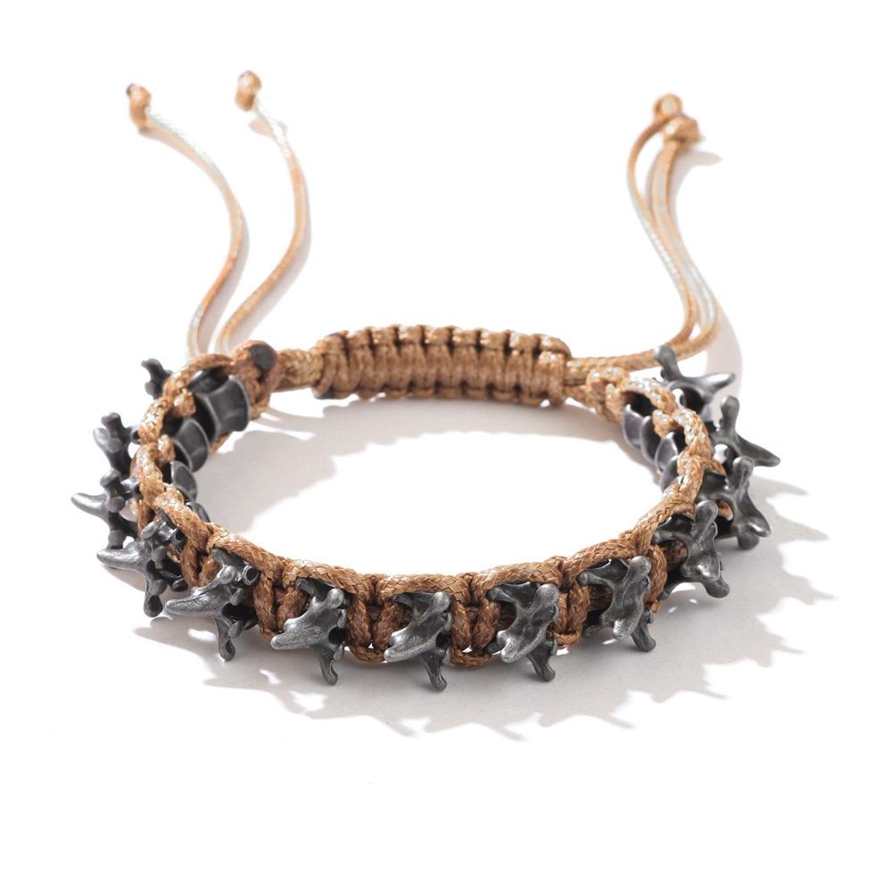 

Men s Punk Hip Hop Handmade Woven Alloy Keel Adjustable Size Bracelet Fashion Woven Hand Chain Punk Dark Style Accessory