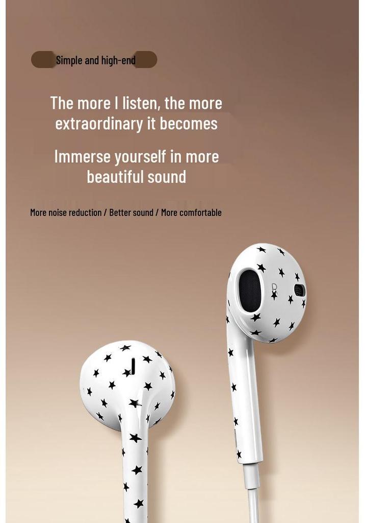 Fones de Ouvido com Fio Tipo-C Cartoon Floral Estrela com Microfone