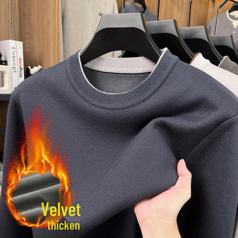 Men s Winter Fleece-Lined Sweater: Casual Round Neck Warm Hoodie 54
