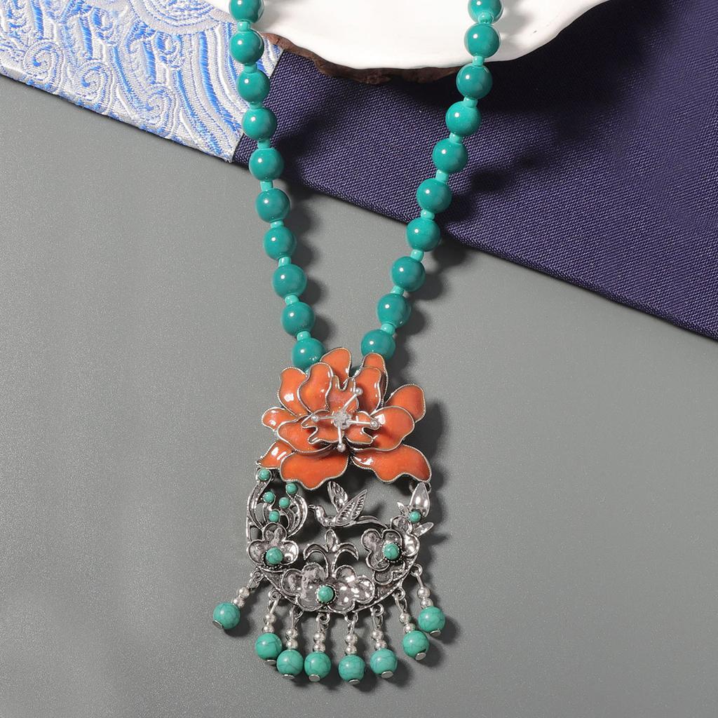 Personality niche ethnic style exaggerated flower swallow fringed alloy pendant necklace elegant temperament women's