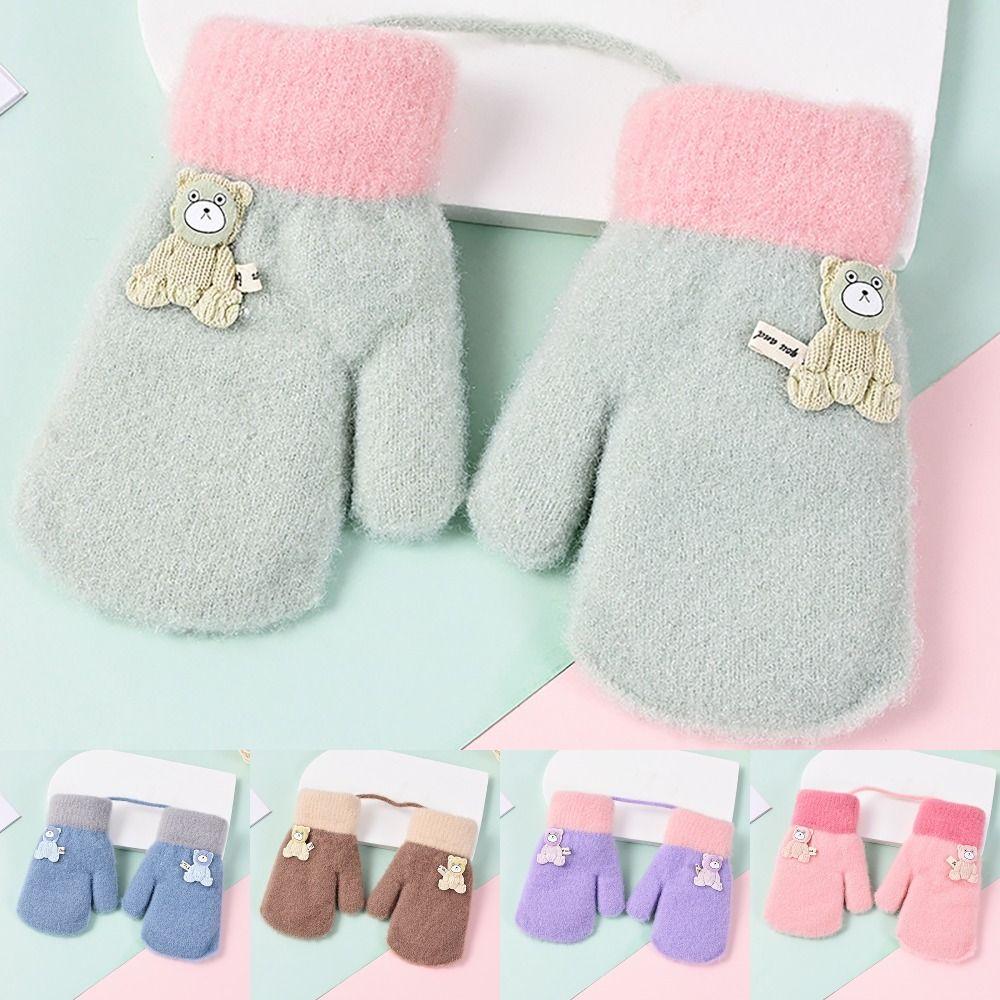 Cute Bear Kids Winter Gloves Knitted Wool Glove Bracers Hand Warmer For Children Toddler Kids