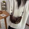 Leopard Print Faux Fur Shoulder Bag Vintage Women Plush Warm  Adjustable Strap Crossbody Bag CLE