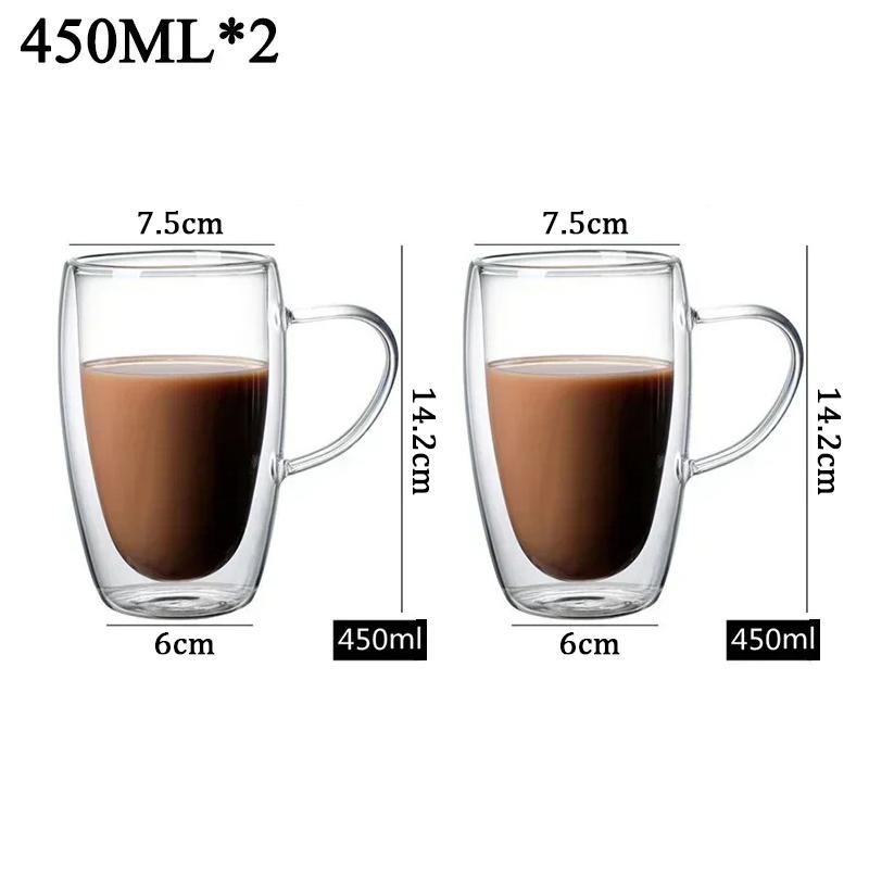 2-6pcs Double-layer Wall Transparent Cup Coffee Milk Drink Mug High Borosilicate Glass Drinkware Heat Resistant Household Office