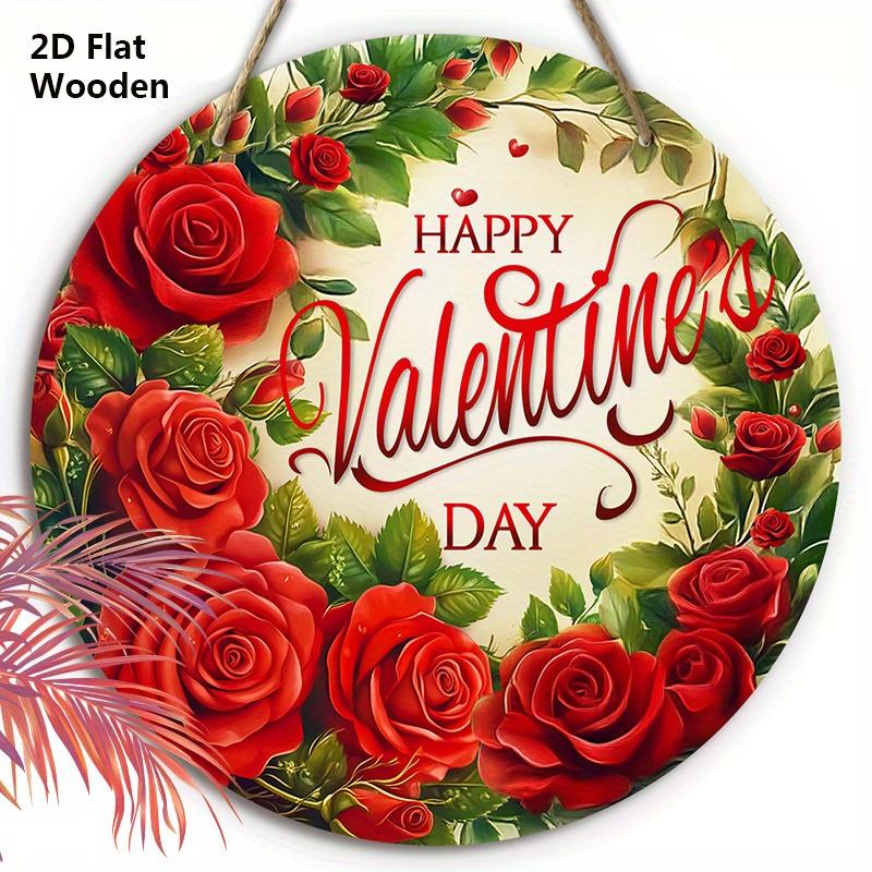 

Happy Valentine s Day Wooden Sign with Rose Pattern - Charming Decorative Hanging Plaque - Ideal Gift for Couple 20cm/7.87in красный
