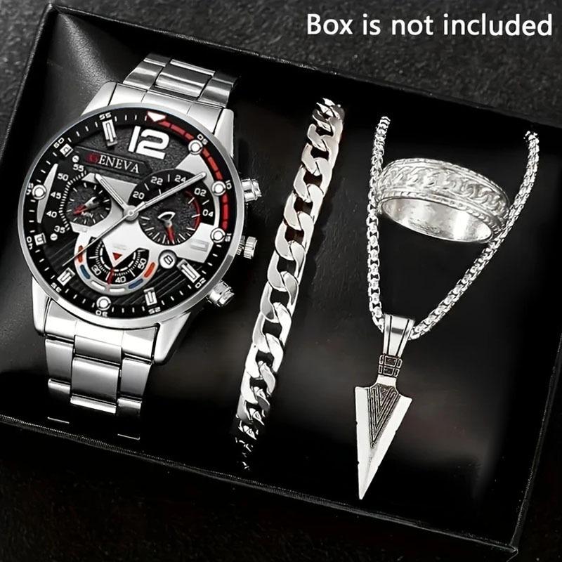 Watch Men's Set Gift Dial with Calendar Steel Belt Men's Watch Business Luminous Watch