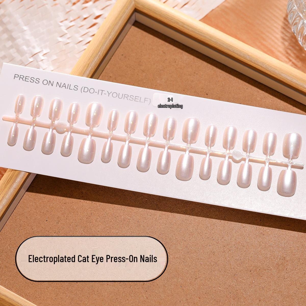 

30-Piece Set: Electroplated Cat Eye Nail Tips in Bright Solid Colors, XS/S/M