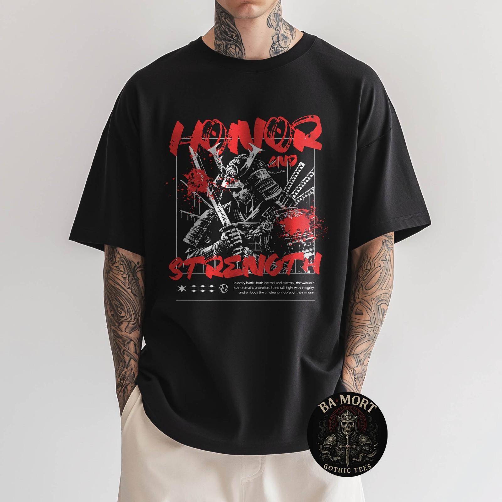 Samurai Honor Strength Warrior Red Brush Stroke T-Shirt S разноцветный