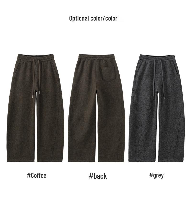 Women's Autumn/Winter 2025 Woolen Flannel Fleece-Lined Pants - Petite, Lazy, Thickened, Wide-Leg, Curved Leg Design.