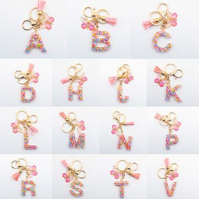 Přívěsek na klíče s písmeny AZ 26, střapcem, motýlem, přívěskem na klíče pro ženy, ozdobou na tašku, přívěskem na klíče od auta.