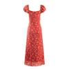 French V-neck Fungus Edge Floral Dress Women's Summer New Temperament Waist Thin Holiday Style Coffee Break Dress