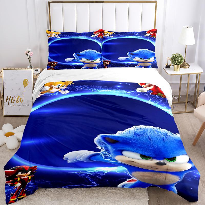 3pcs Sonic the Hedgehog & Friends Home Decor Bedding Set-Universal Three-Piece Suit for Bedroom, Guest Room, Living Room, Hotel-Perfect Gift
