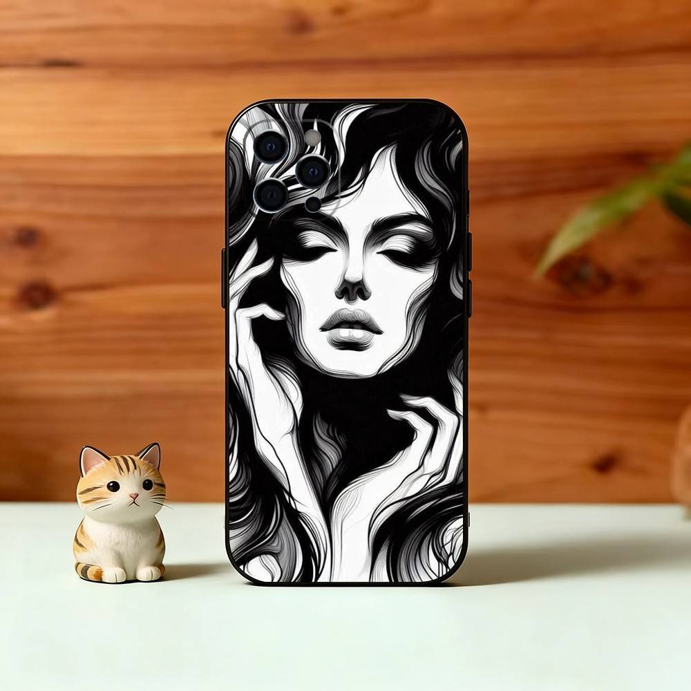 Line art Phone Case For iPhone 17, 16,15,14,13,12,11 Plus,Pro Max, Others Soft Black Cover