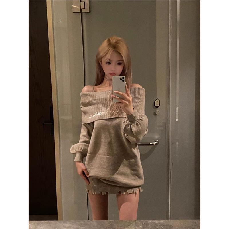 Vintage-Inspired One-Shoulder Sweater Dress: Slimming, Hip-Hugging Design for Women - 2024 Autumn/Winter Collection