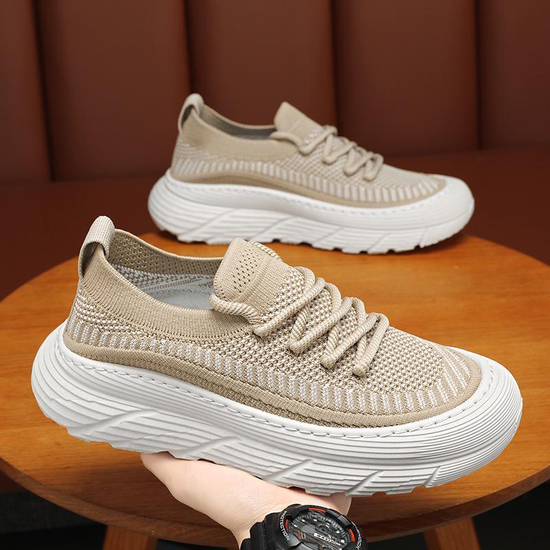 Letnie męskie oddychające sneakersy z siateczki – wszechstronne buty casualowe do biegania na grubej podeszwie w stylu koreańskim