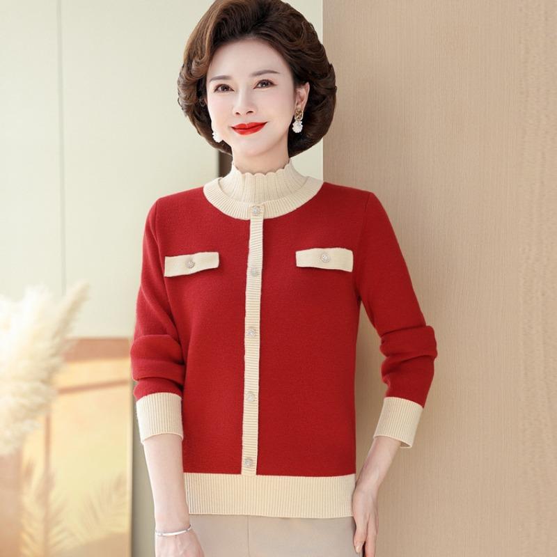 Mid-mother Autumn and Winter Sweater Integrated Fleece Knitted Bottoming Shirt New Women's Clothing Fleece Thickened Top