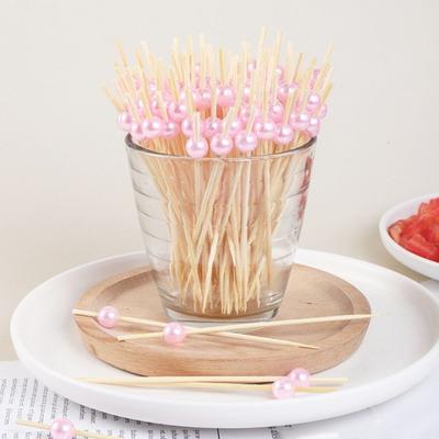 100 Pezzi Etichette Frutta Usa e Getta, Spiedini in Bambù con Decorazione Perla, Punta Affilata Stile Lusso, per Cocktail, Dessert, Torte, Decorazioni per il Tè del Pomeriggio
