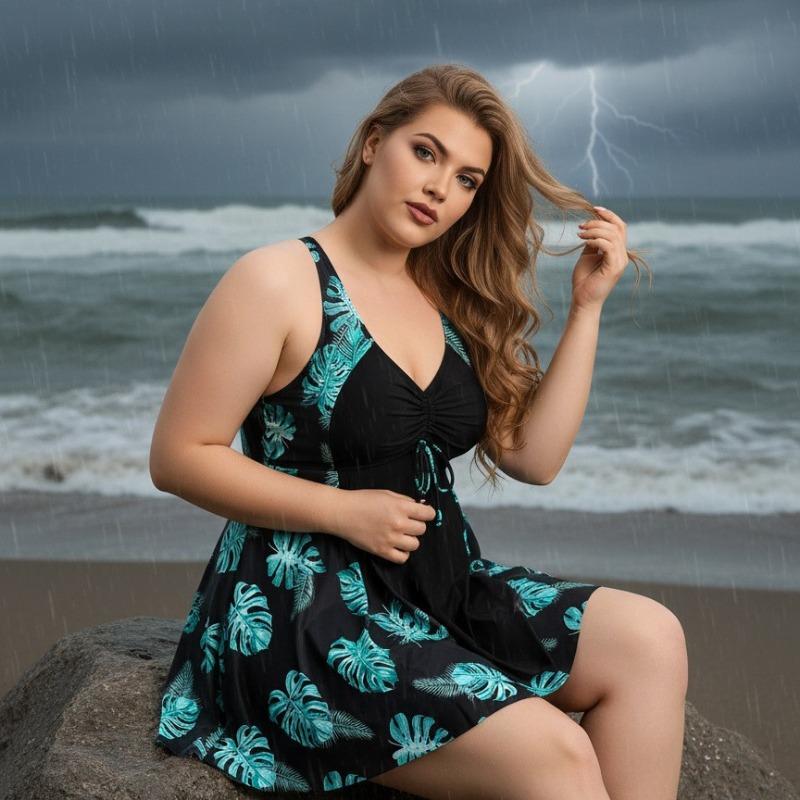 Plus Size Two Piece Swimsuit Printed Flattering Conservative Bathing Suit For Women