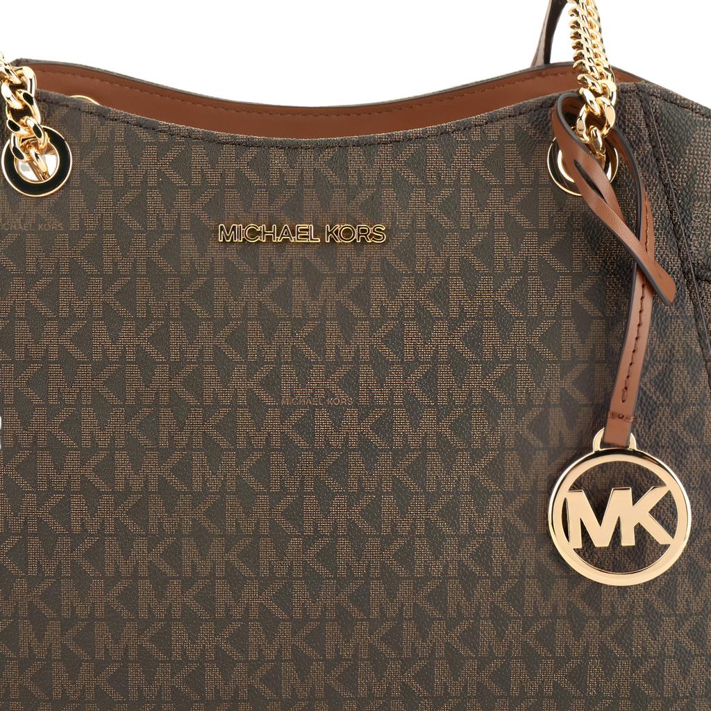 Michael Kors Metallic Logo Print Zipper Tote Shoulder Bag Large Women Bags Brown 35S4GTVT3B-847