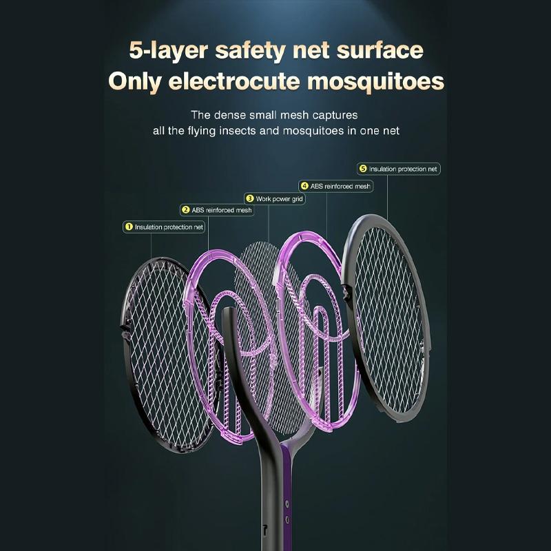 USB Rechargeable Electric Mosquito Swatter Foldable & Retractable Design with Auto LED Attractant Home Outdoor Bug Zapper