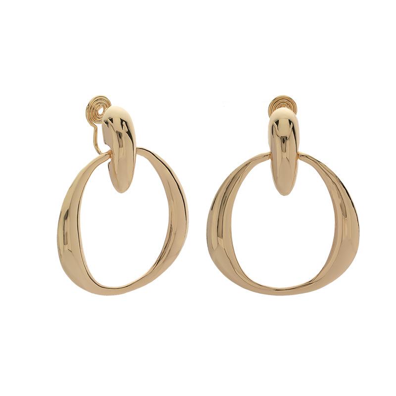 Elegant Retro Silver Hoop Earrings - Circular Geometric Design with High-End Luxury Mosquito Coil Inspired Ear Clips