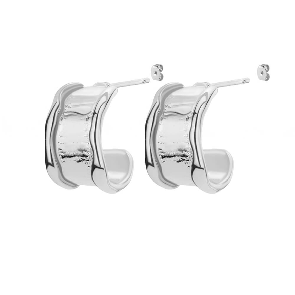 

Stainless Steel Earrings for Women C Shaped Wide Gold Plated Piercing Hoop Stud Earring Female Fashion Jewelry Accessories Gift