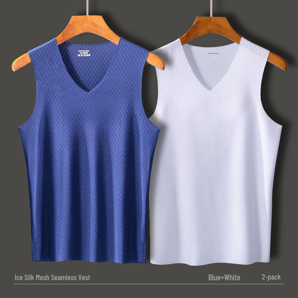 Men's Plaid Ice Silk Quick-Dry Sleeveless Sports Tank Top