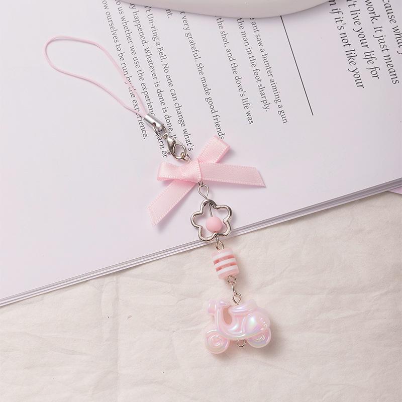 High-value pink electric donkey bow beaded mobile phone chain bag pendant ins wind keychain cute pendant female