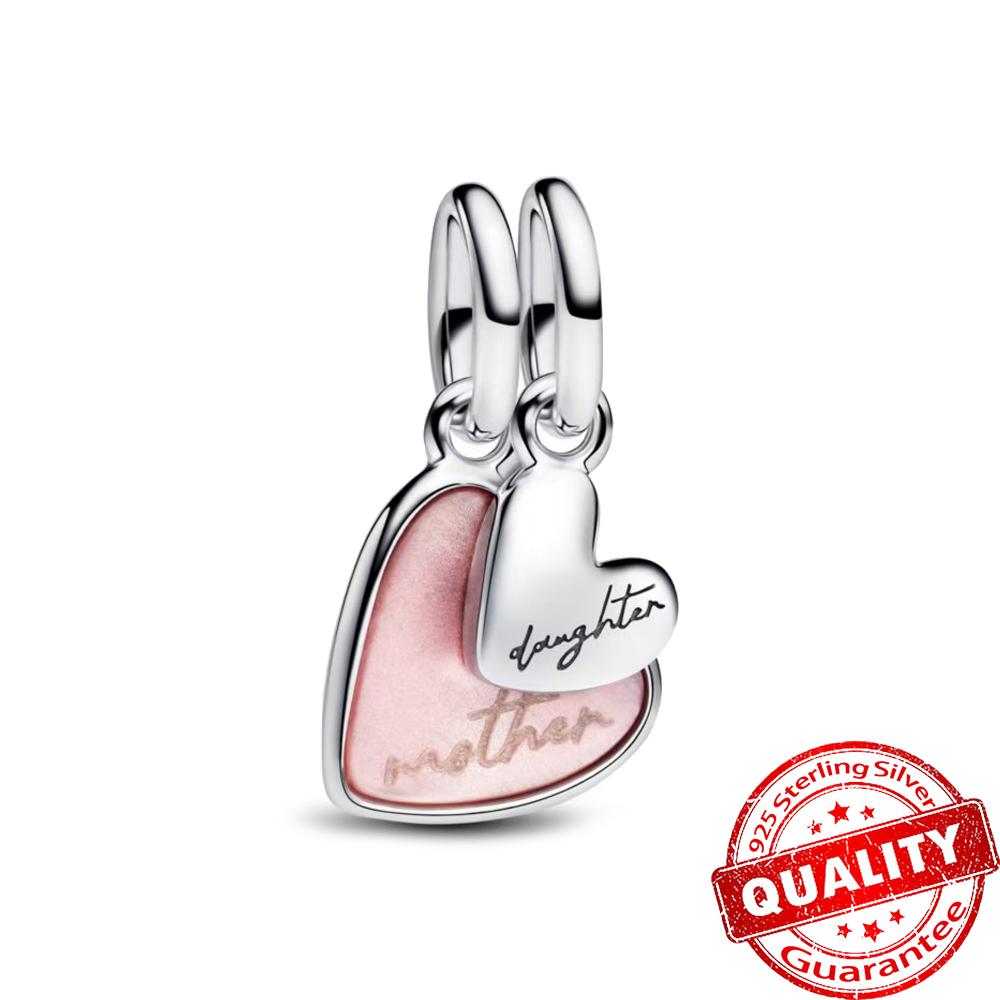 Precious Copper Sparkling Heart Double & Pavé Infinity Knot Dangle Charm Fits 3Mm Bracelet Diy Mother Birthday Gift