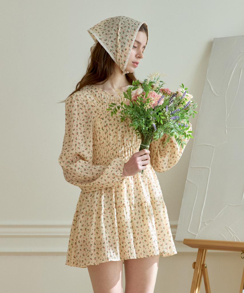 Pink Pineapple Blooming Flower Dress_Cream