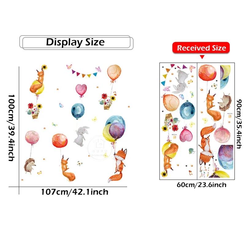 Cartoon Colorful Balloons Animals Wall Stickers for Kids Room Baby Nursery Room Decoration Wall Decals PVC Fox Bunny Stickers