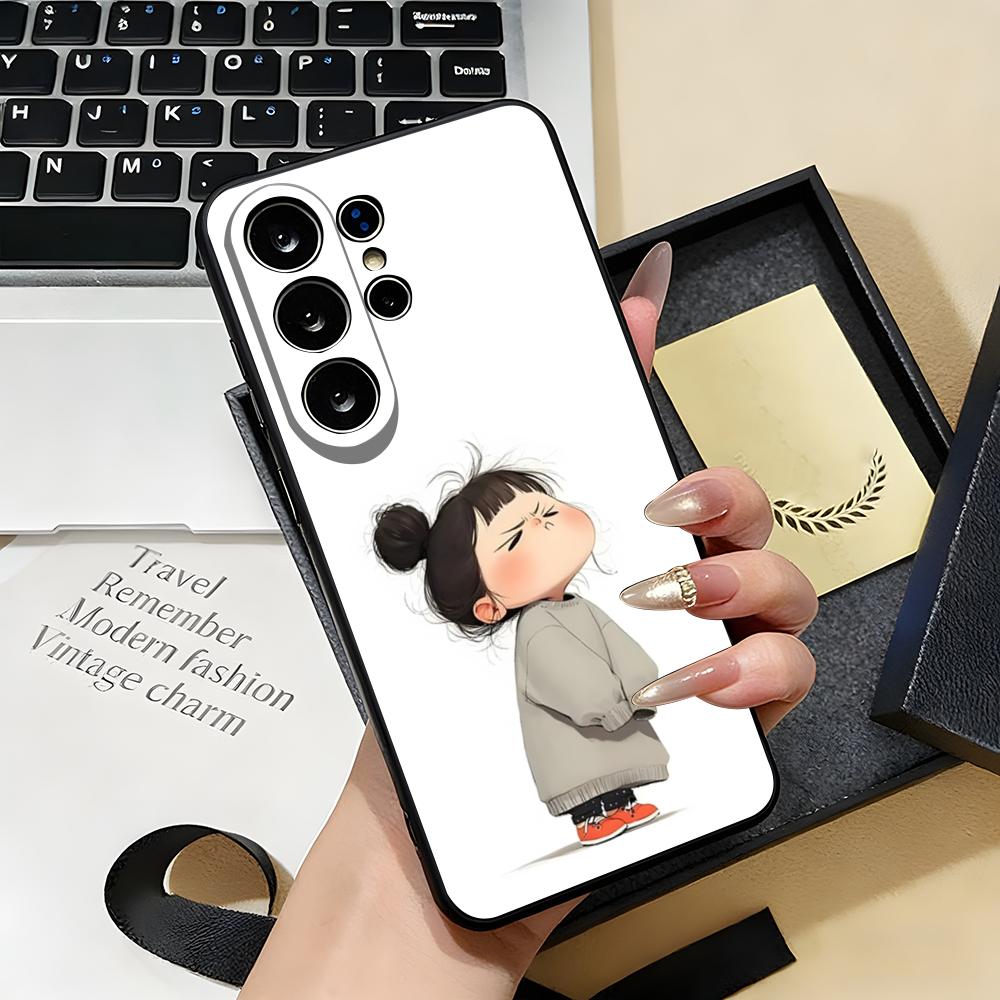 Cute Angry Little Girl Phone Case For Samsung S26 S25 S24 FE S23 S22 S21 Plus S20 Ultra Note20Ultra Black Soft Shell