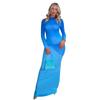Women's Fall Temperament Long Sleeve Twisted Shrink Pleated Gradient Slim High Waist Long Dress