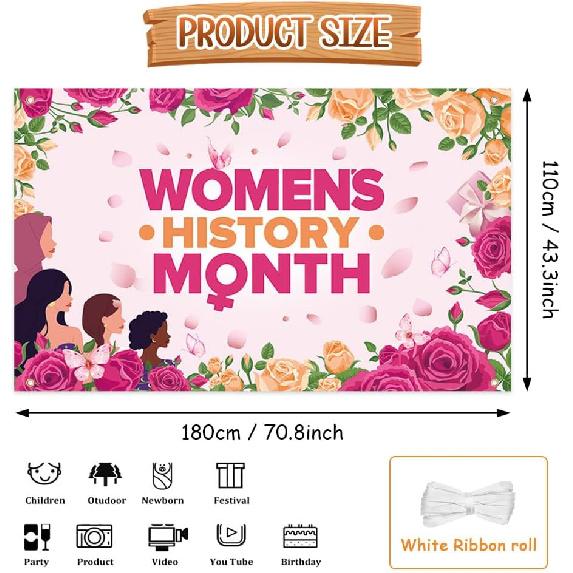 Women s History Month Backdrop Women History Month Banner Women’s History Month Decorations and Supplies for Party 70.8 x 43.3 inch