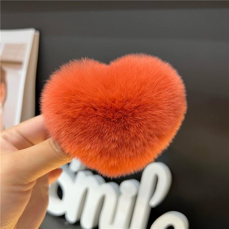 Love Hair Card  Cute Real Otter Rabbit Hair Little Peach Heart Hair Clip Headpiece Plush Ball Edge Clip Plush Hair Clip BB