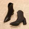 French British style short women's boots thick heel 2025 new autumn and winter fashion versatile retro thin high heel short boots women