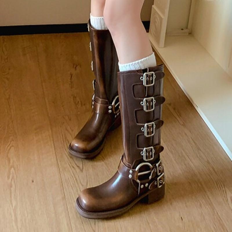 

Новые женские ботинки с металлическим ремнем и пряжкой Knight Boot