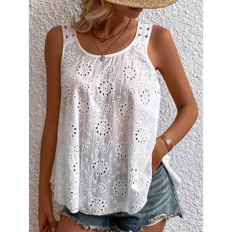 Women's Summer Solid Colour Fashion Versatile Embroidery Loose Covered Sleeveless Vests