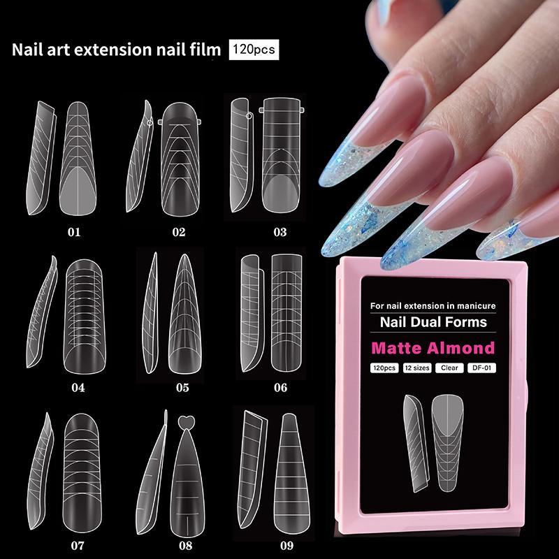 Dual Form Coffin Nail Tips 120pcs  Extension Reusable Mold For Quick and Easy Professional Manicure At Home