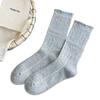 Spring and Summer Lightweight College Style Gathered Socks with Lace Edges - Versatile and Retro Striped Mid-Calf Women's Socks