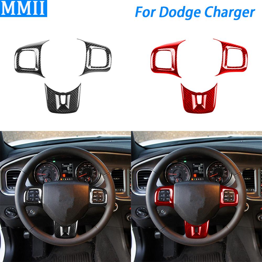 For Dodge Charger 2011-2014 Real Dry Carbon Fiber Steering Wheel Button Panel Trim Cover Car Interior Modification Accessories