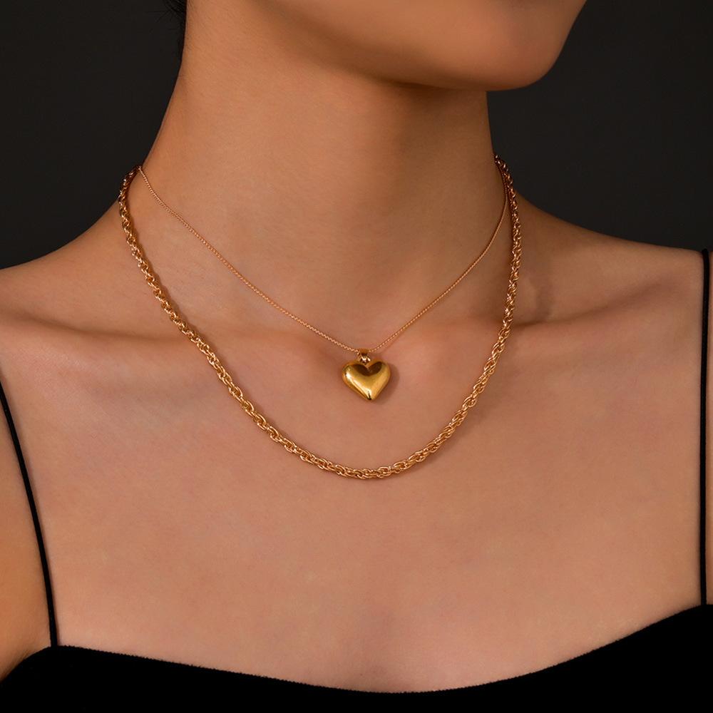 

Personalized ins wind gold love pendant double necklace stacked metal necklace золотий