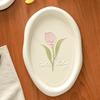 Exquisite Tulip Flowers Ceramic Plate High End Coffee Shop Cake Dessert Plate Home Delicious Snack Dining Plates Oval Tableware