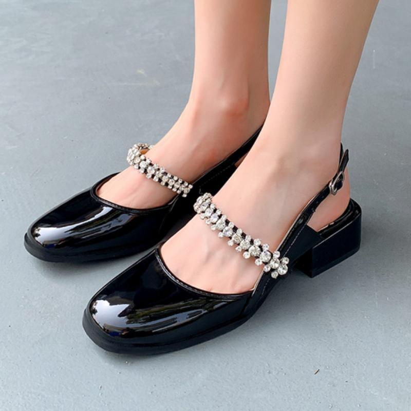 Women's Shoes 2024 Shiny Sequins Square Heel Sandals Women's Party Shoes Fashion Elegant Mid Heel Sandals Chaussure Femme