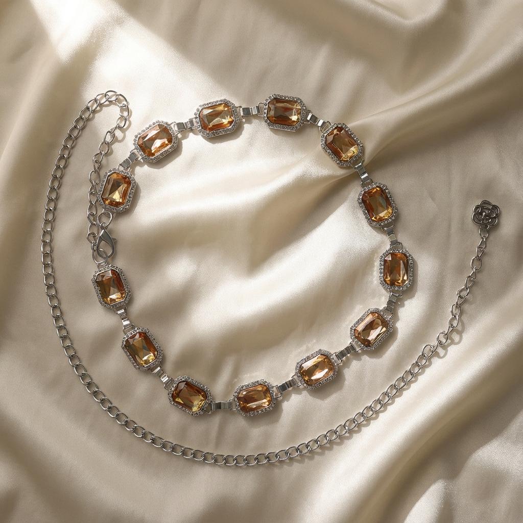Elegant Square Rhinestone Waist Chain Skirt Cincher