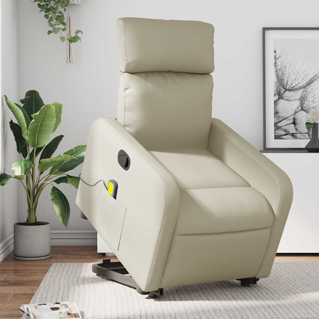 Massage Recliner with Rising Assistance Cream Artificial Leather