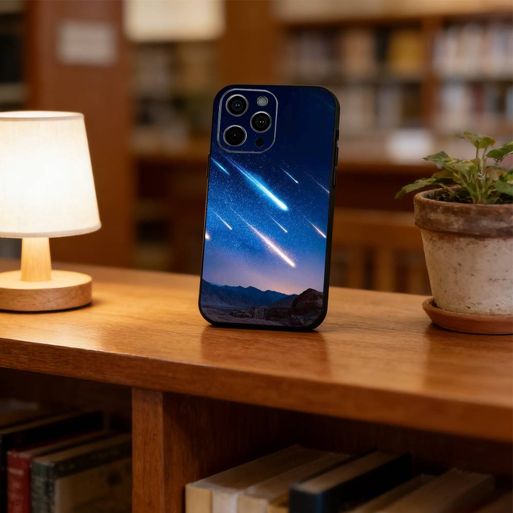 

Meteors in the Night Sky Phone Case For iPhone 17, 16,15,14,13,12,11 Plus,Pro Max, Others Soft Black Cover iPhone14Pro