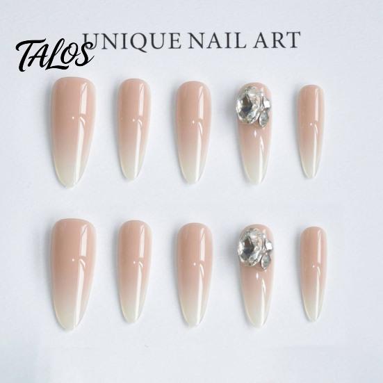 Unhas Postiças Gradiente Nude 10 Peças Press on Nails, Kit Completo Rosa Falso, Reutilizável Glitter Luxo Pedraria Cola para Nail Art com Pedrarias, Cobertura